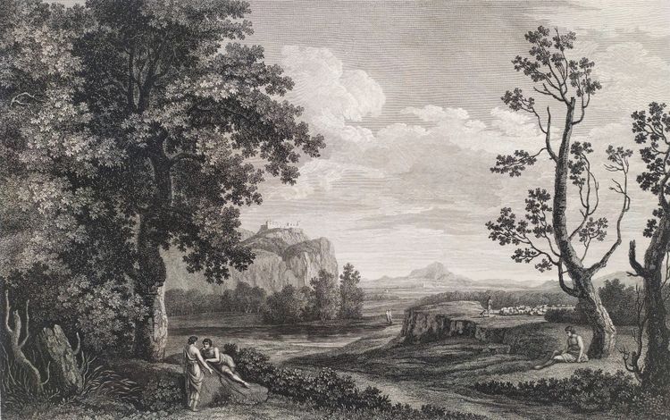 Romantic Etching Landscape Engraving:  Evening By George Hackert, 18th C Old Print