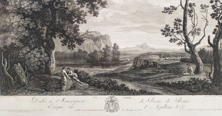 Romantic Etching Landscape Engraving:  Evening By George Hackert, 18th C Old Print