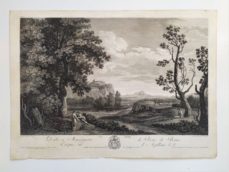 Romantic Etching Landscape Engraving:  Evening By George Hackert, 18th C Old Print