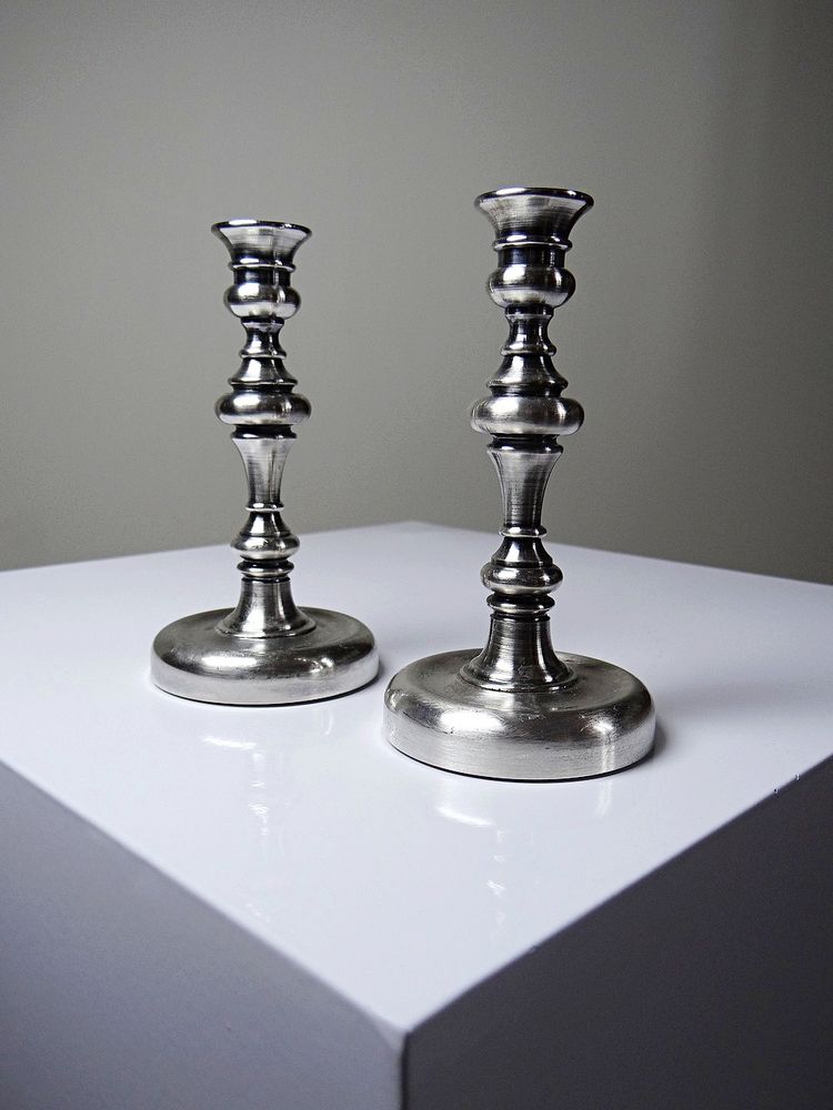 Pair of small antique silver-plated candlesticks, Georgian style