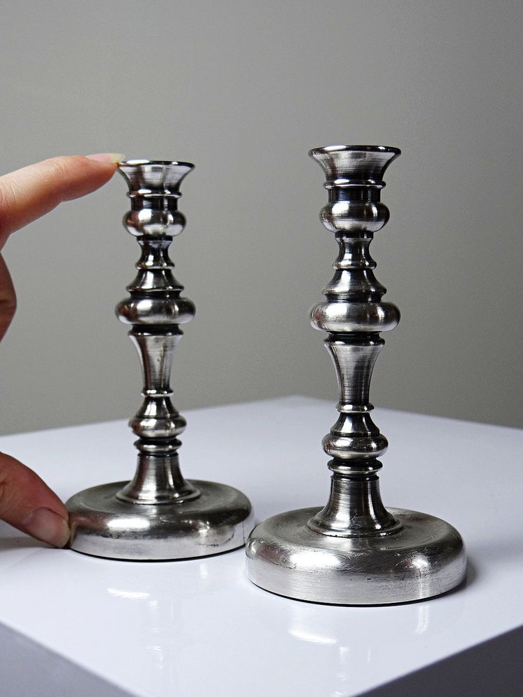 Pair of small antique silver-plated candlesticks, Georgian style