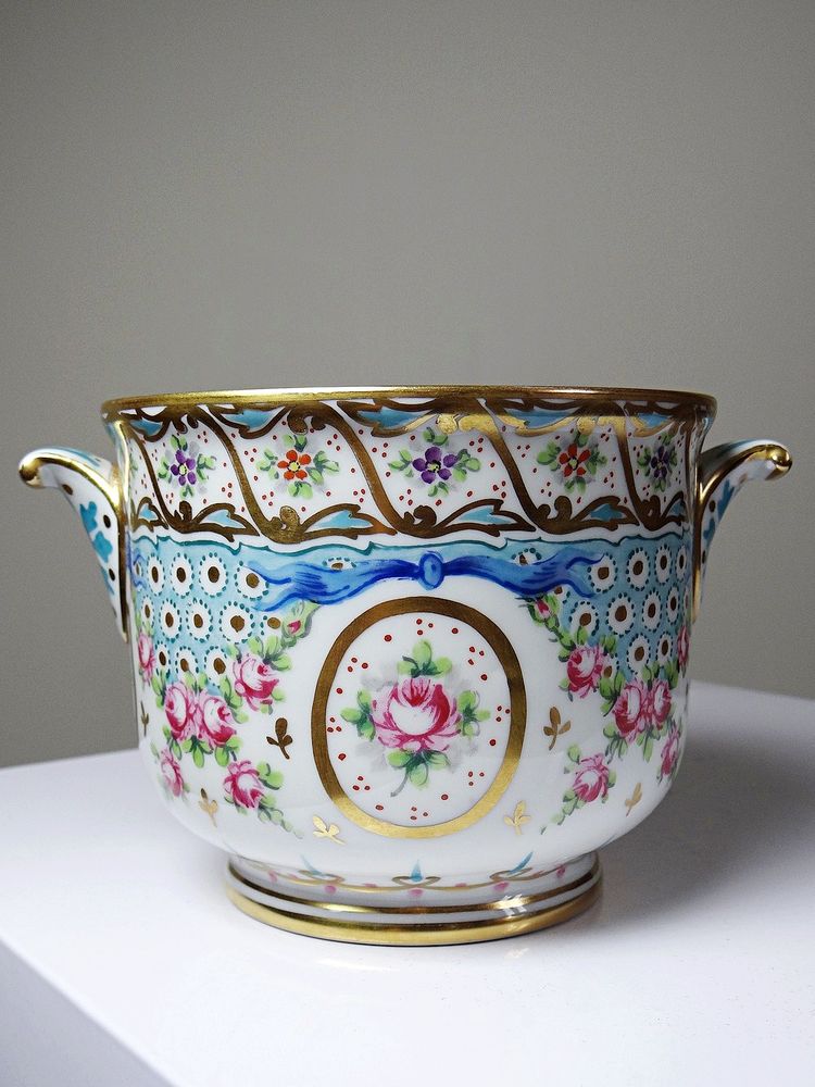 Vaso da fiori d'epoca in porcellana di Limoges dipinto a mano, M. Carpezat, 1900-1930