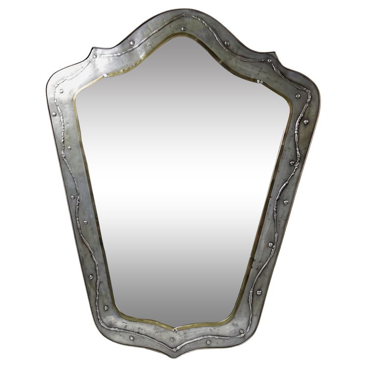 Grand miroir brutaliste Jean Goardère, laiton et étain, années 1970