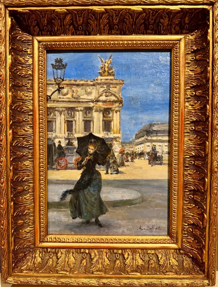 Amedée Buffet (1869-1933) - Parigi, una donna elegante davanti all'Opera, 1900 circa