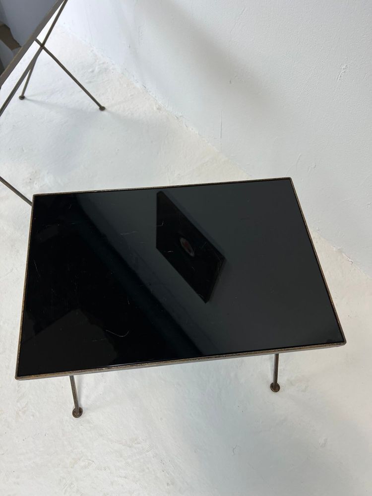 Modernist nesting tables made of metal and black glass, 1950s
