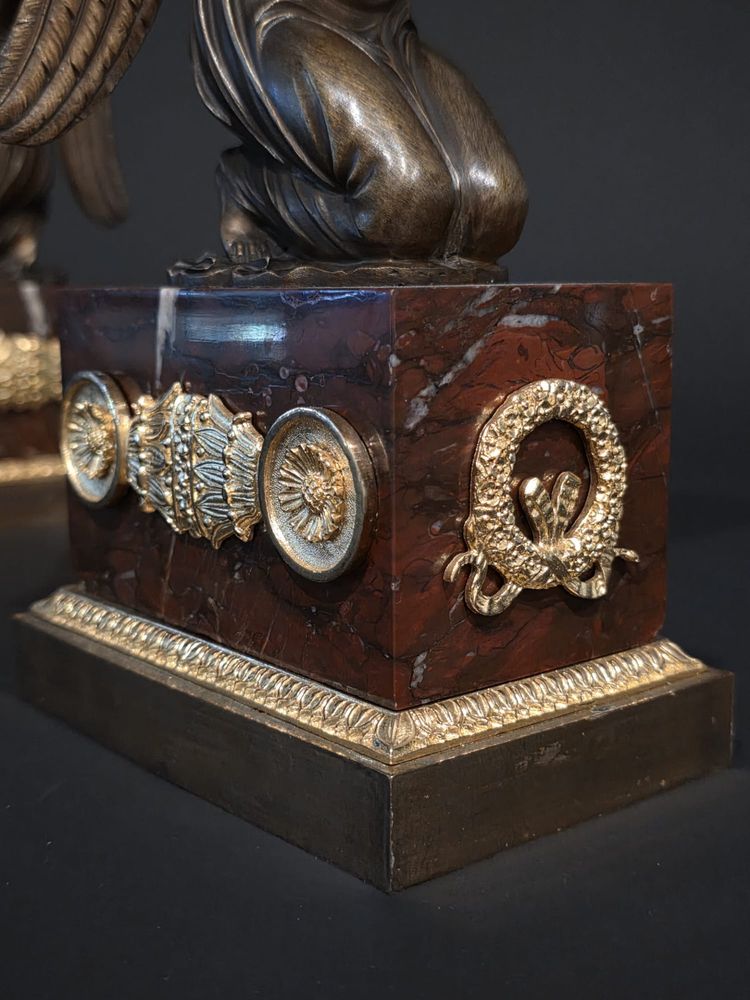 Pierre Chiboust, Pair of candlesticks signed with winged victory figures, Empire period.