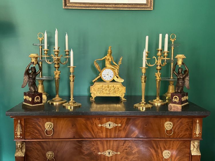 Pierre Chiboust, Pair of candlesticks signed with winged victory figures, Empire period.