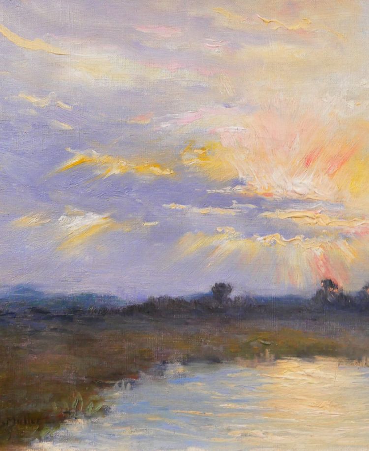 Valéry Müller 1873–1917 Landscape at Sunrise, painting, ca. 1900, Impressionism, sky