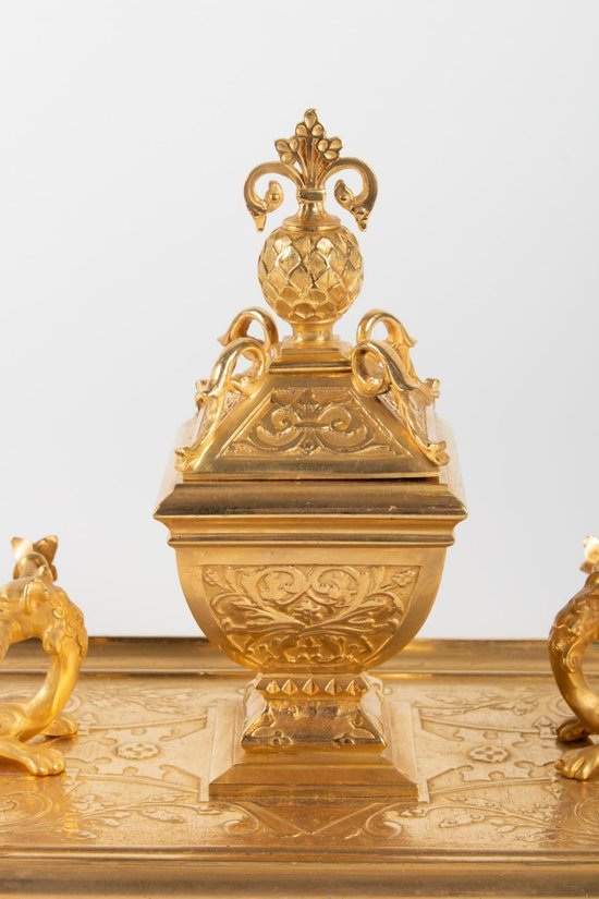 Gilded Bronze Inkwell with Chimeras, Napoleon III period