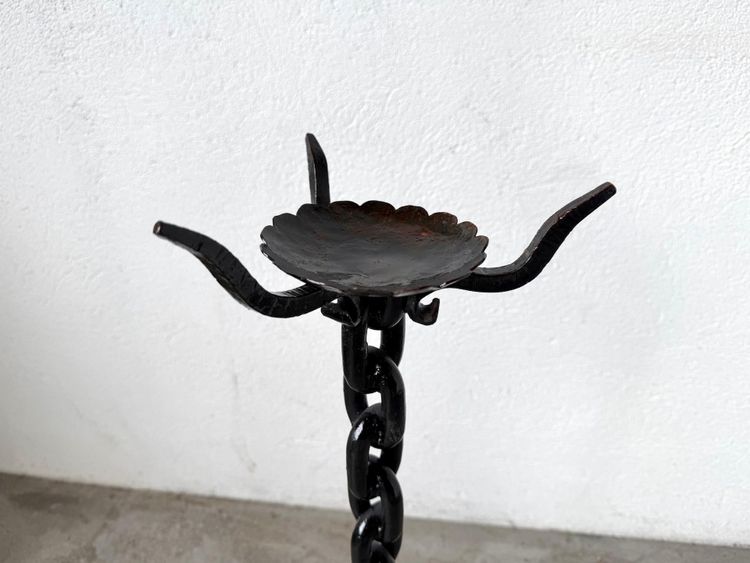Large wrought-iron floor candlestick, folk art, circa 1900