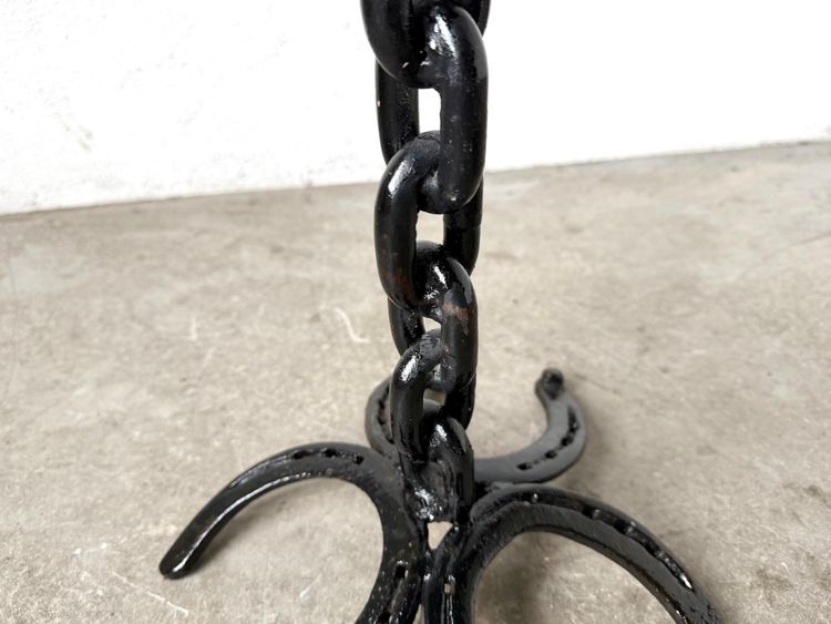 Large wrought-iron floor candlestick, folk art, circa 1900