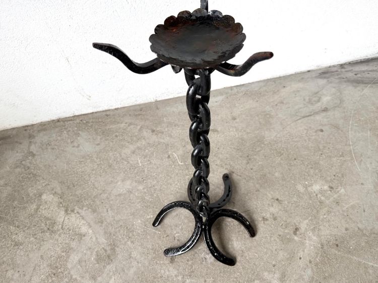 Large wrought-iron floor candlestick, folk art, circa 1900