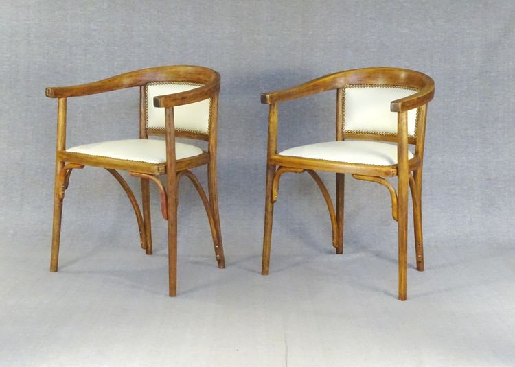 Fauteuils Fischel Art déco, vers 1925, assises "cuir" crème -prix par fauteuil-