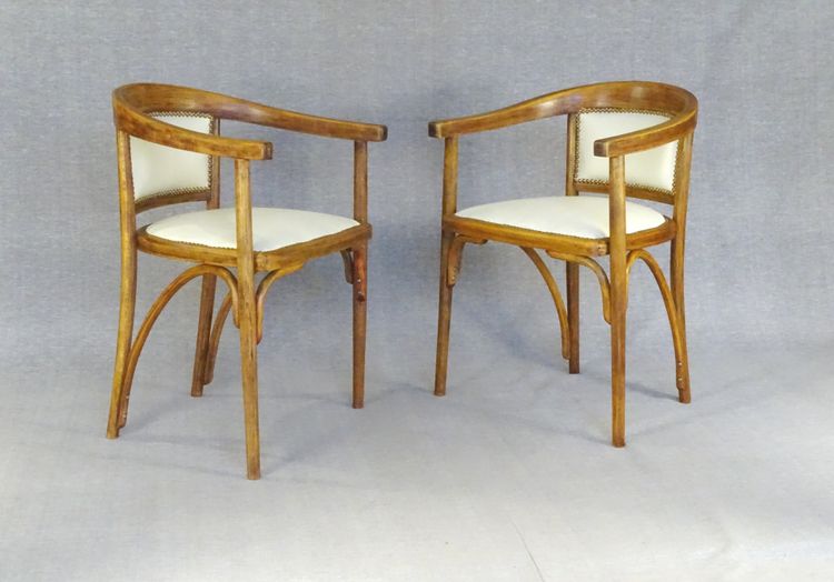 Fauteuils Fischel Art déco, vers 1925, assises "cuir" crème -prix par fauteuil-