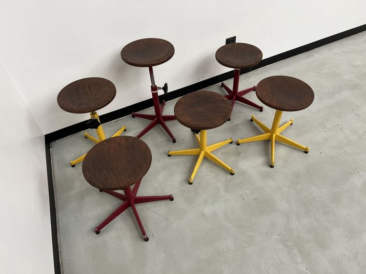 Set of 6 vintage school stools, 1950s