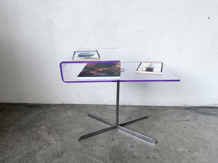 Clear acrylic and chrome side table, 1970s design
