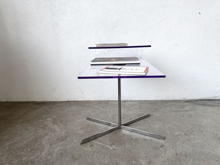 Clear acrylic and chrome side table, 1970s design