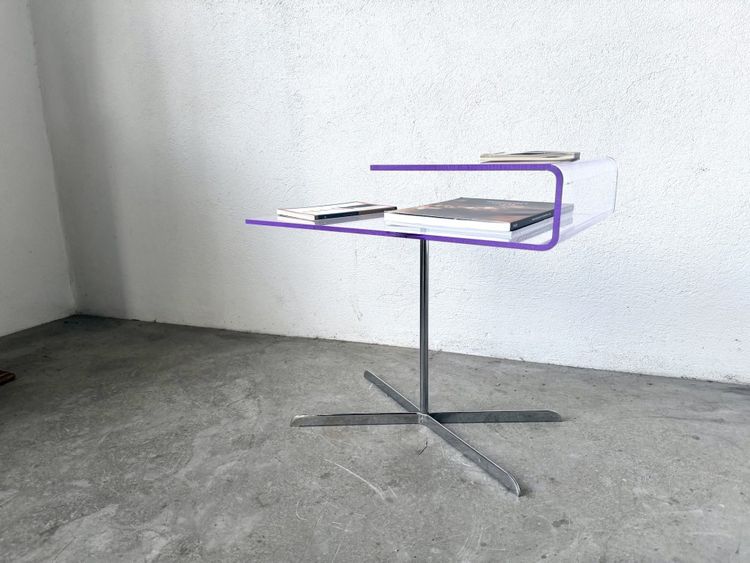 Clear acrylic and chrome side table, 1970s design