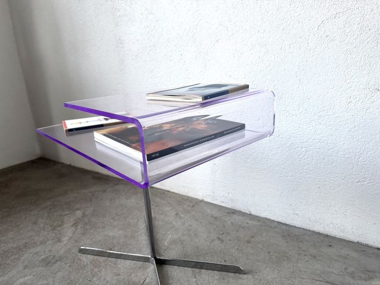Clear acrylic and chrome side table, 1970s design