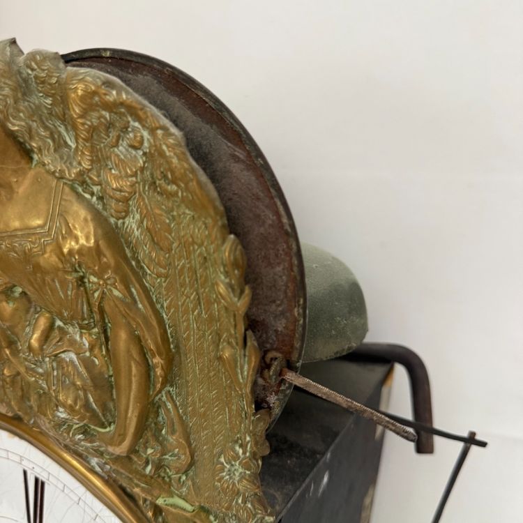 Comtoise clock movement with three bells and a brass pediment