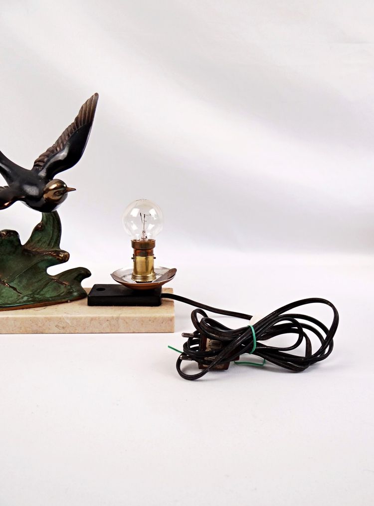 Lampada da notte in stile Art Déco di Hirondelle, con regolazione su base in marmo, primi anni del XX secolo