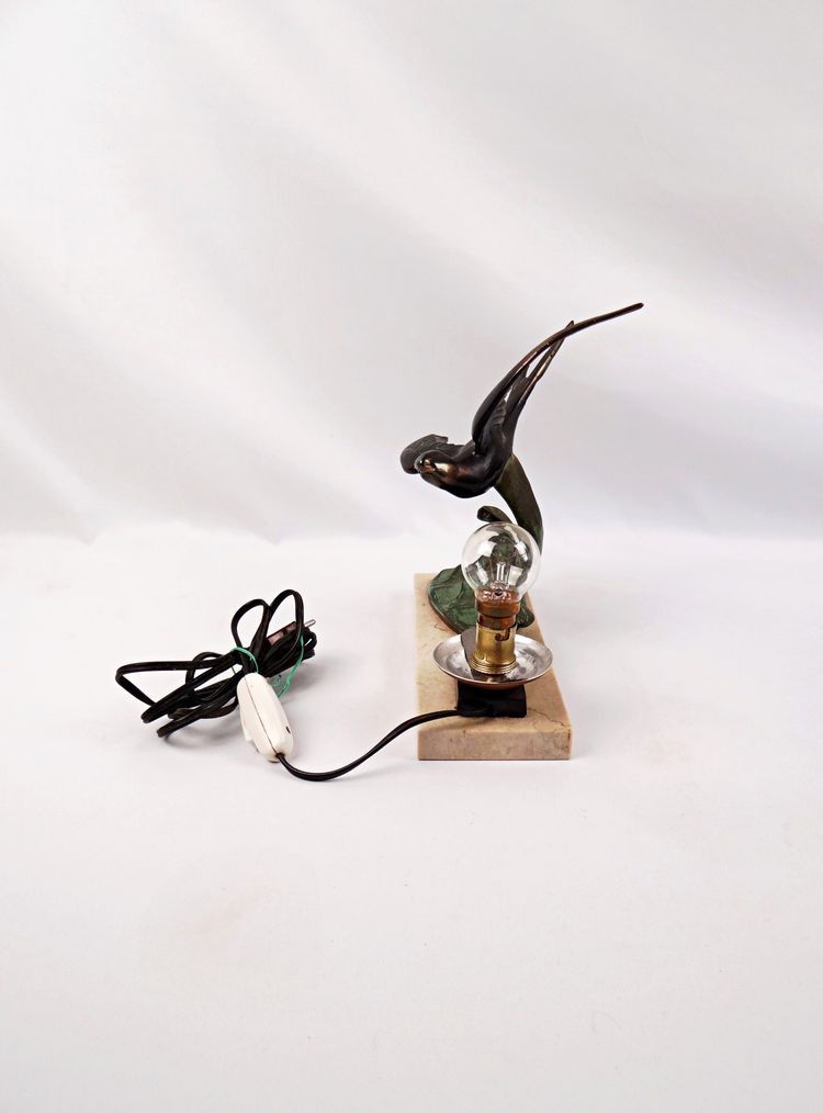 Lampada da notte in stile Art Déco di Hirondelle, con regolazione su base in marmo, primi anni del XX secolo