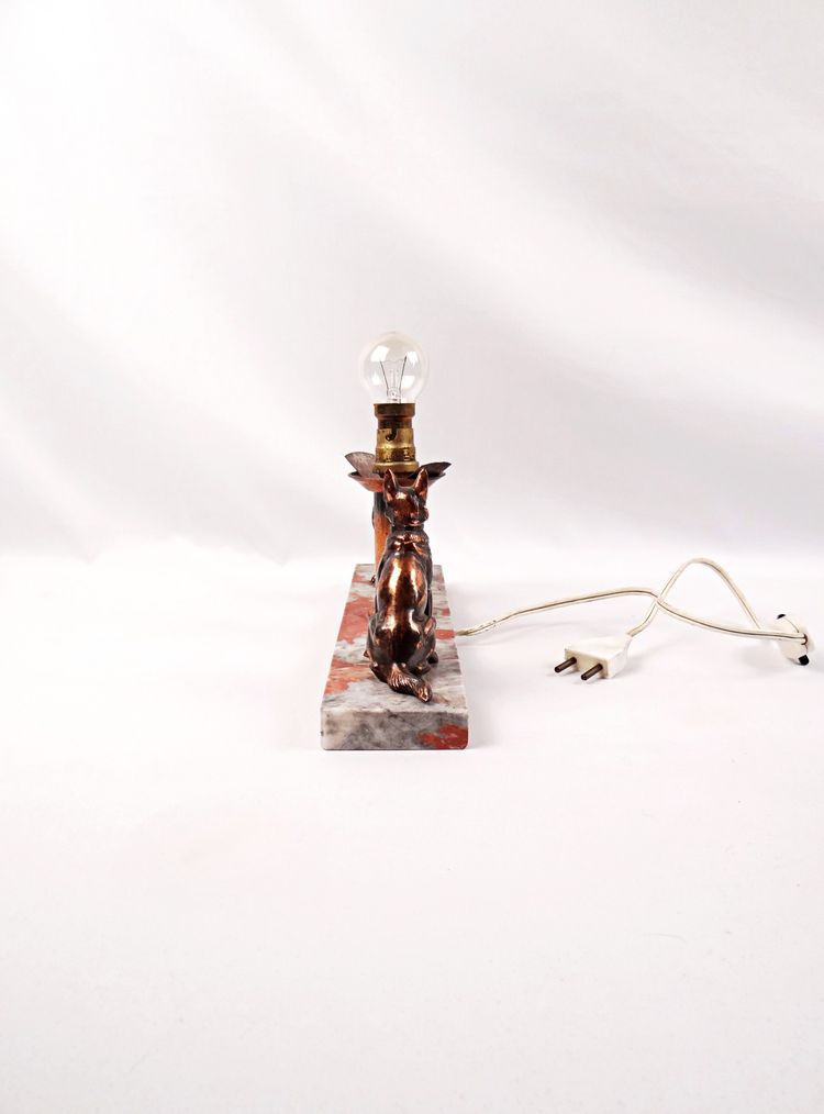Lampada da notte in stile Art Déco con pastori tedeschi, su base di marmo, primi anni del XX secolo