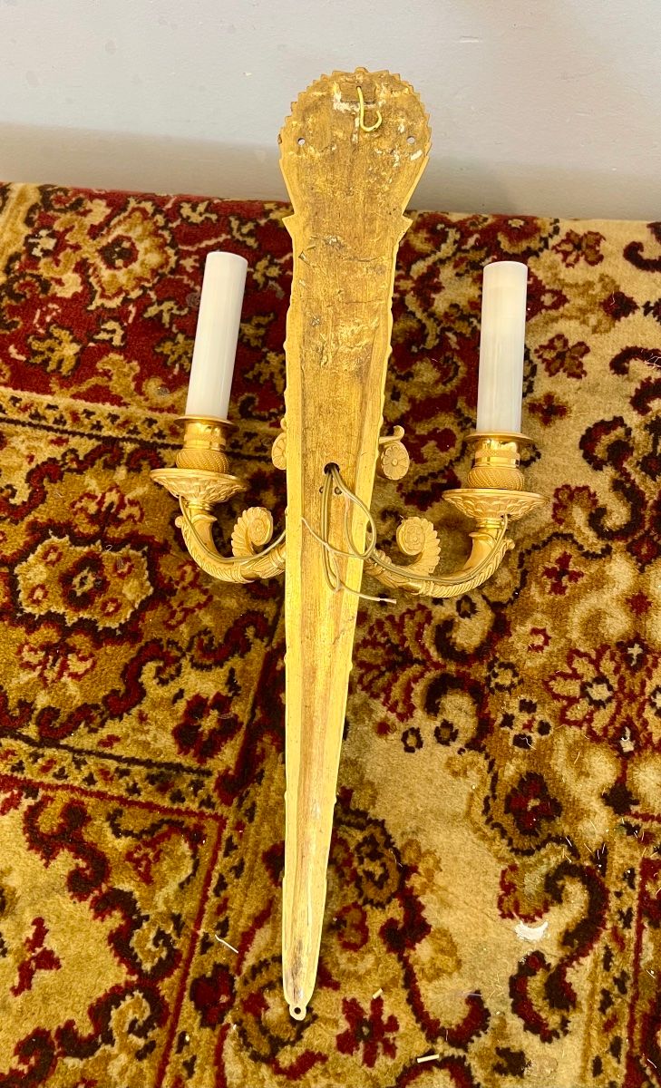 Pair of Empire-style gilt-bronze quiver wall sconces