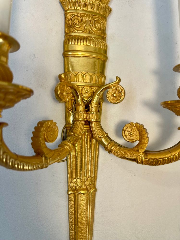 Pair of Empire-style gilt-bronze quiver wall sconces