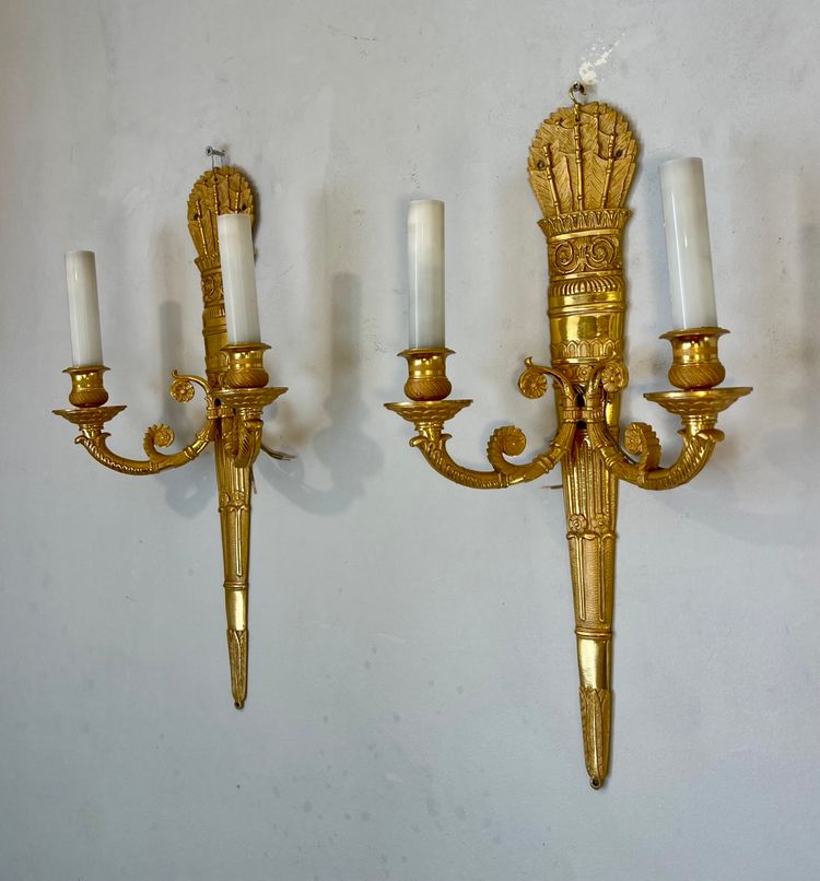 Pair of Empire-style gilt-bronze quiver wall sconces