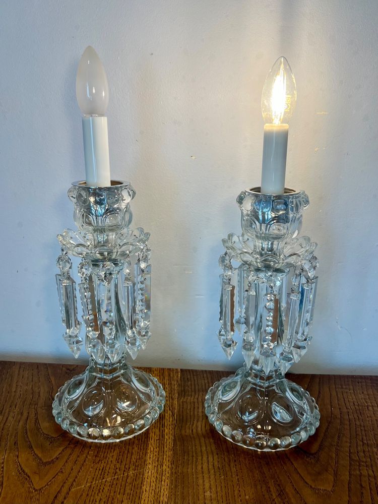 Coppia di lampade-candelieri in cristallo