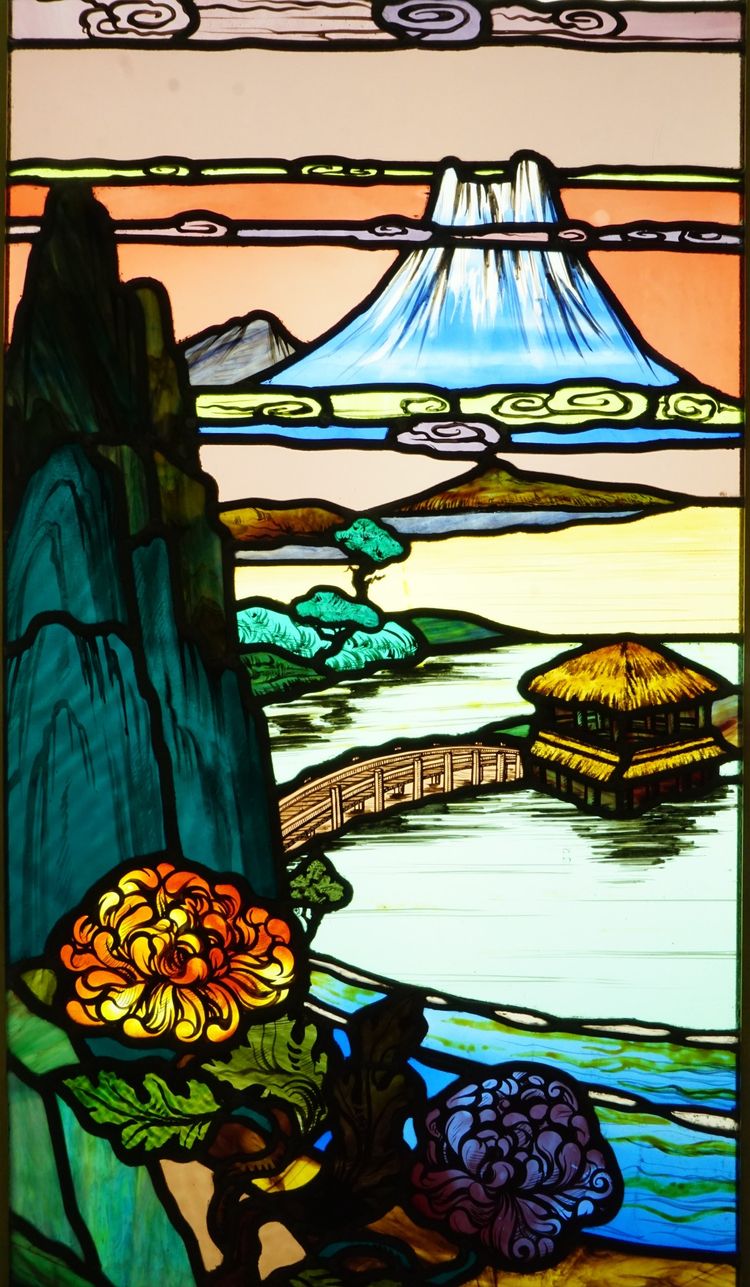 Vitrail - Vitraux - Cérémonie du thé devant le Mont Fuji