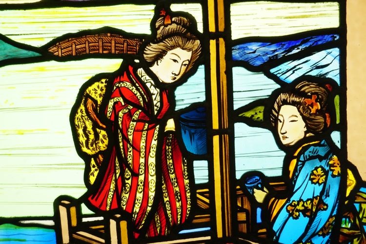 Vitrail - Vitraux - Cérémonie du thé devant le Mont Fuji