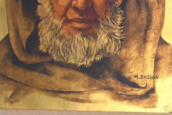 Olio su pannello su sfondo oro ritratto beduino di Marcel Busson