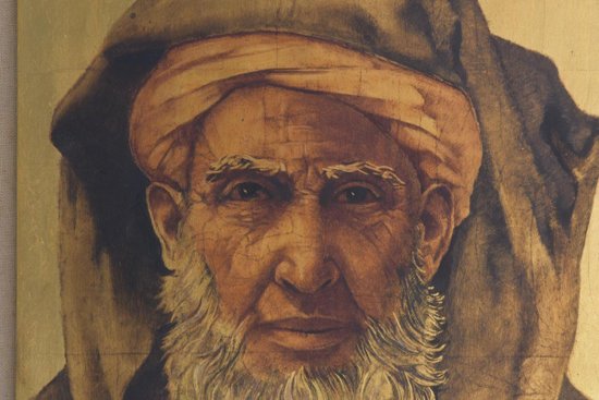 Olio su pannello su sfondo oro ritratto beduino di Marcel Busson
