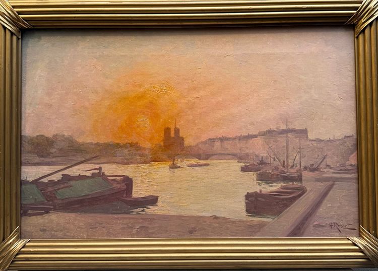 Henri Royet (1850-1918) - Coucher de Soleil sur la Seine, Notre Dame de Paris, circa 1900