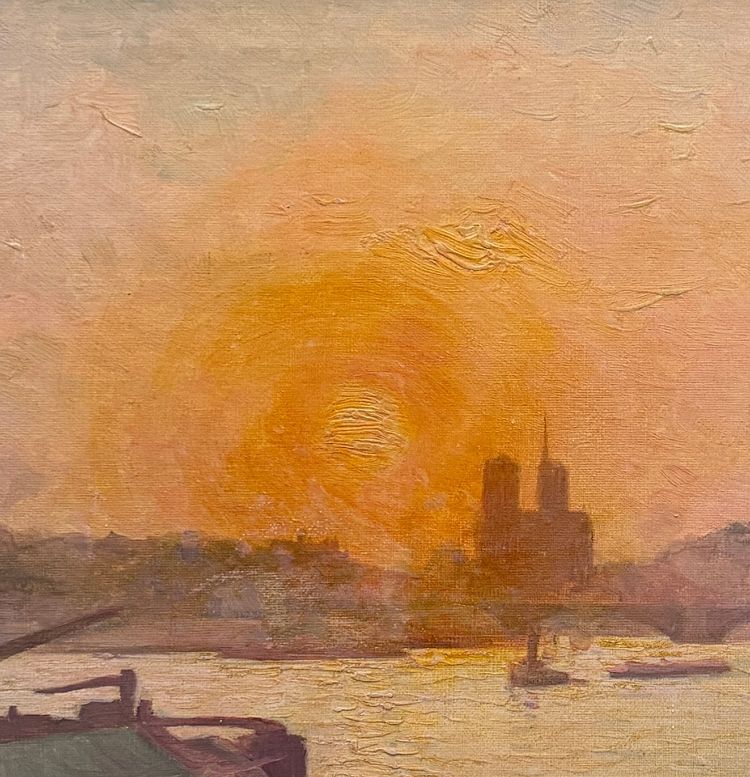 Henri Royet (1850-1918) - Coucher de Soleil sur la Seine, Notre Dame de Paris, circa 1900