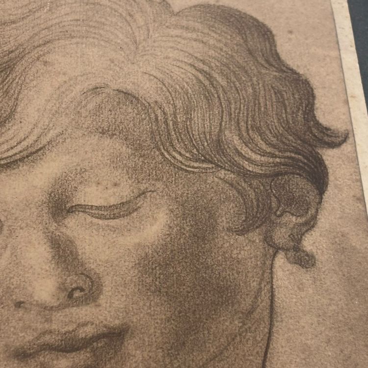 Antique drawing of a child's face, 1827, signed E.C. 23x17cm