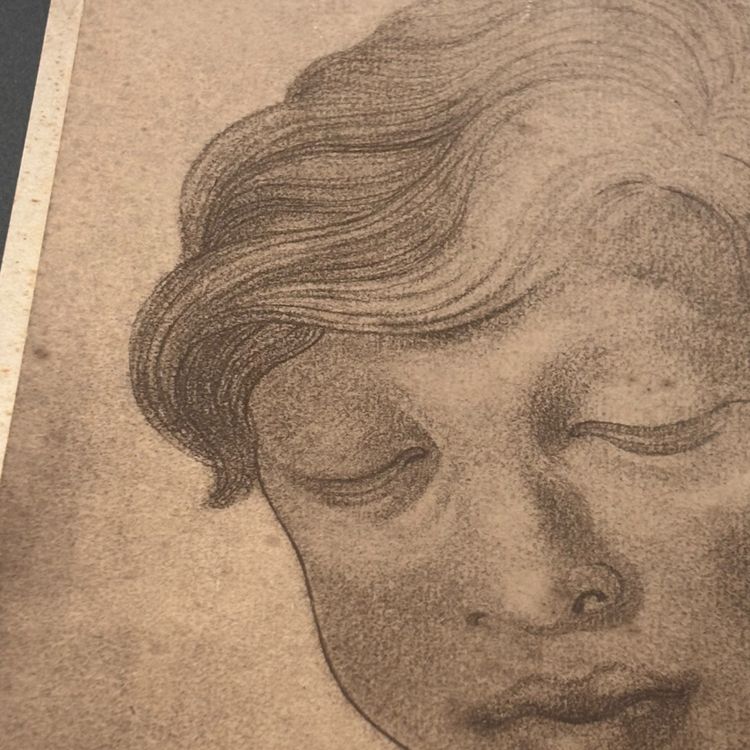 Antique drawing of a child's face, 1827, signed E.C. 23x17cm