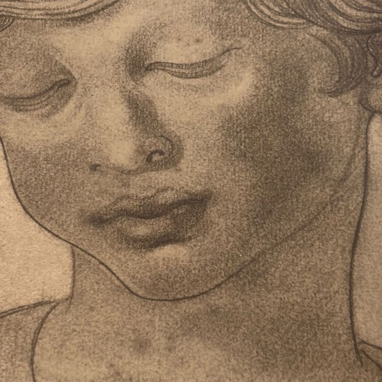 Antique drawing of a child's face, 1827, signed E.C. 23x17cm