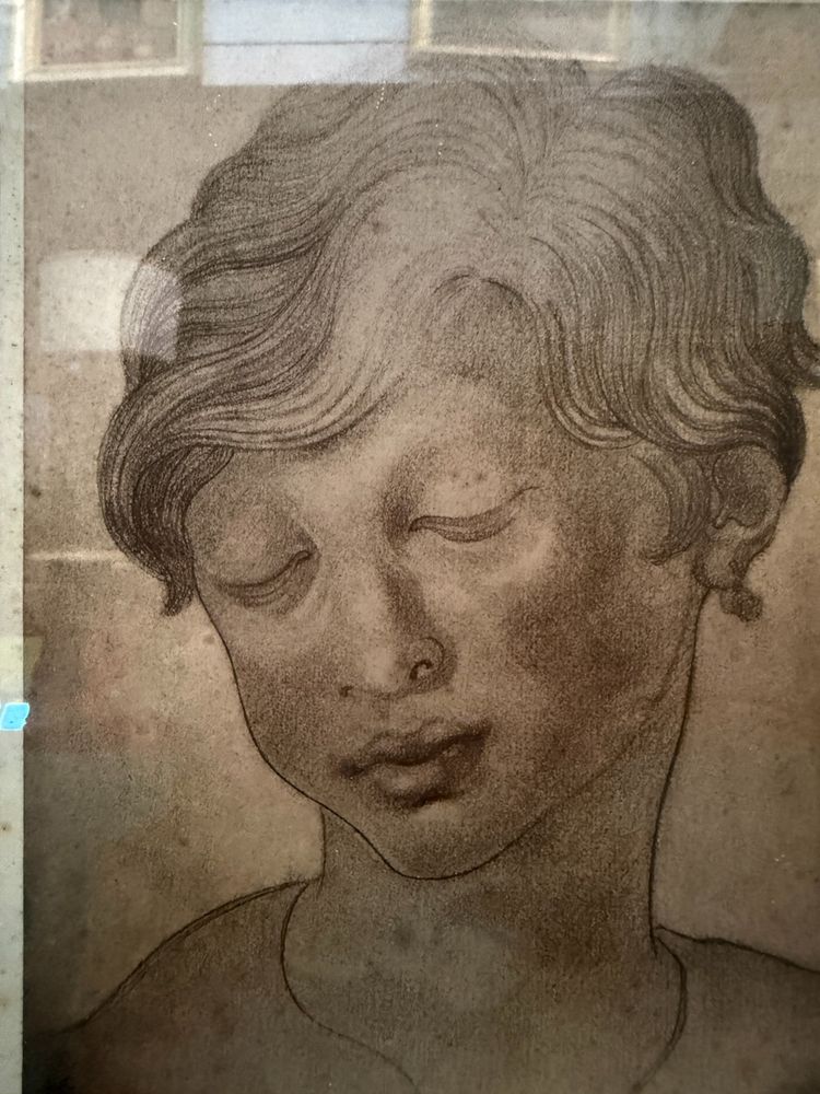 Antique drawing of a child's face, 1827, signed E.C. 23x17cm