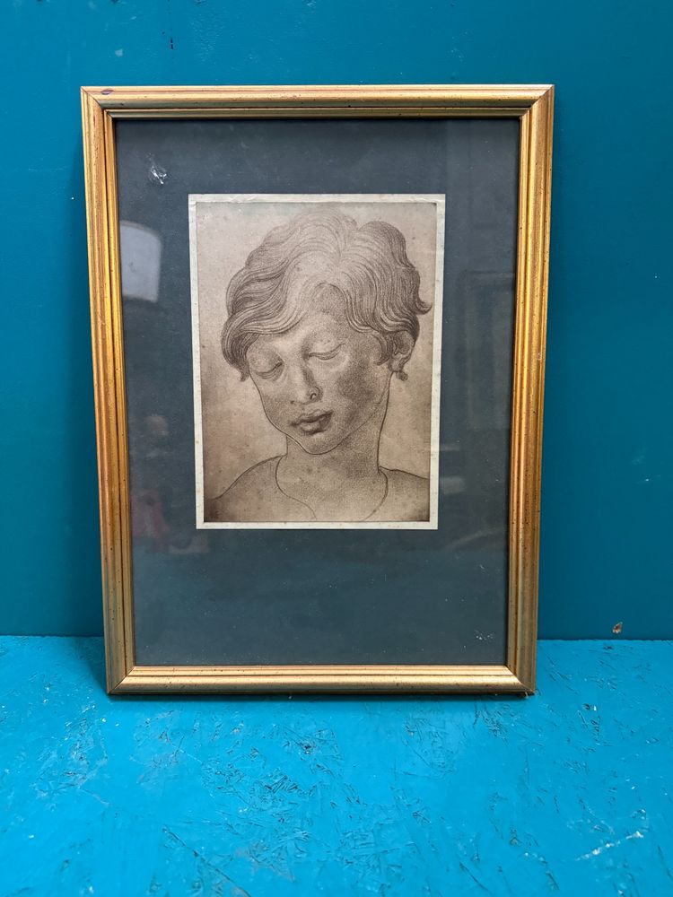 Antique drawing of a child's face, 1827, signed E.C. 23x17cm