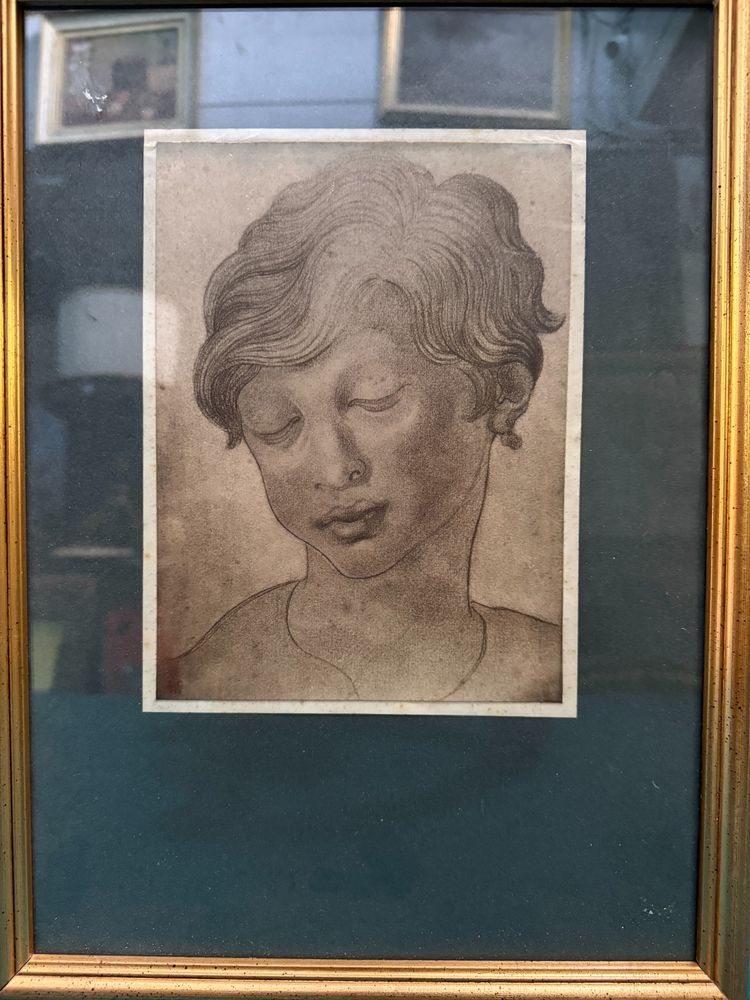 Antique drawing of a child's face, 1827, signed E.C. 23x17cm