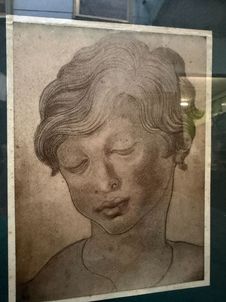 Antique drawing of a child's face, 1827, signed E.C. 23x17cm