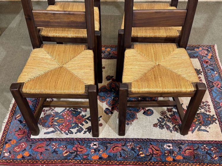 Set aus 4 Mahagonistühlen mit Strohsitzen aus den 1970er Jahren