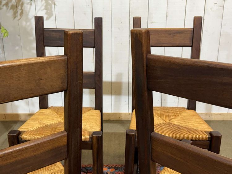 Set aus 4 Mahagonistühlen mit Strohsitzen aus den 1970er Jahren