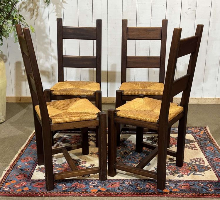 Set aus 4 Mahagonistühlen mit Strohsitzen aus den 1970er Jahren