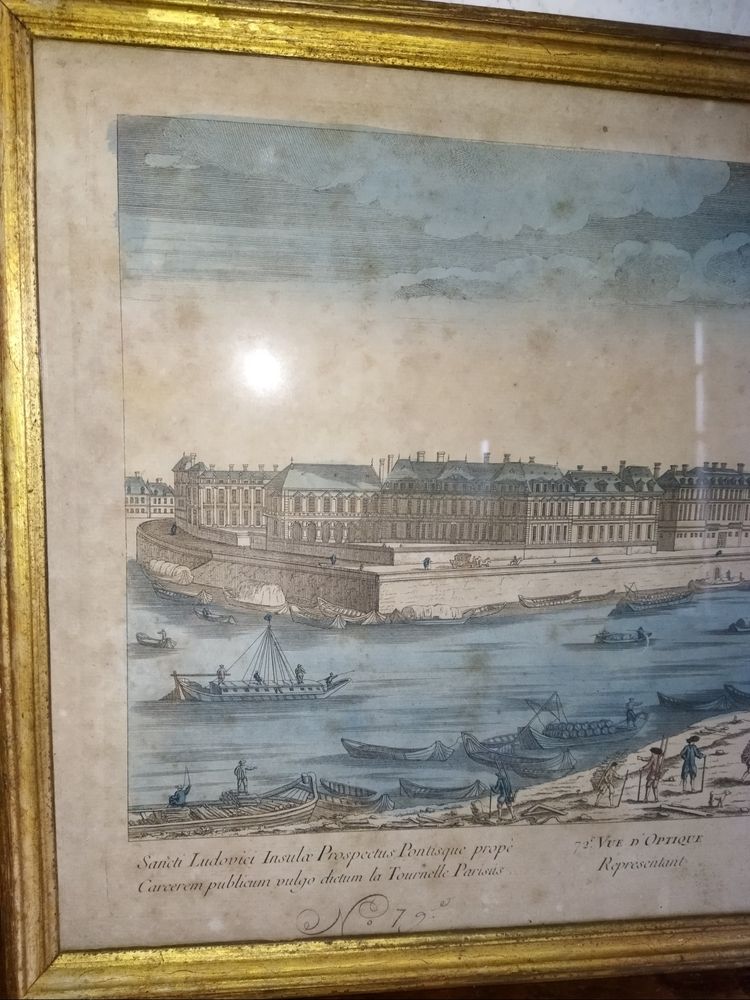 PAIR OF OPTICAL VIEWS FROM THE 18TH CENTURY PARIS PARISIAN BRIDGES TUILERIES CASTLE ISLE SAINT LOUIS