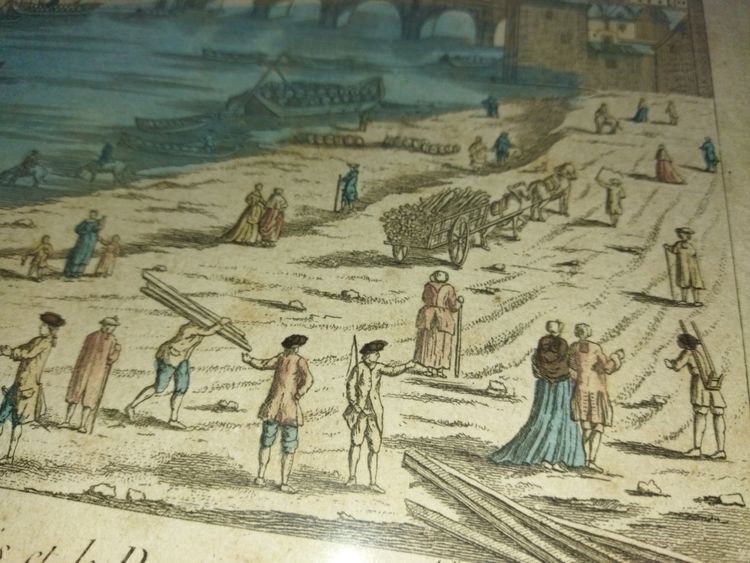 PAIR OF OPTICAL VIEWS FROM THE 18TH CENTURY PARIS PARISIAN BRIDGES TUILERIES CASTLE ISLE SAINT LOUIS