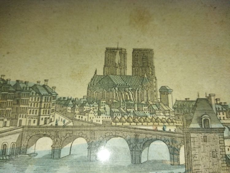 PAIR OF OPTICAL VIEWS FROM THE 18TH CENTURY PARIS PARISIAN BRIDGES TUILERIES CASTLE ISLE SAINT LOUIS
